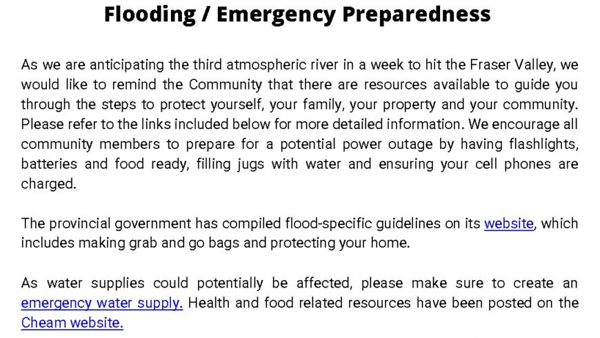 Community Notice – Ongoing Flooding Concerns / Emergency Preparedness Resources
