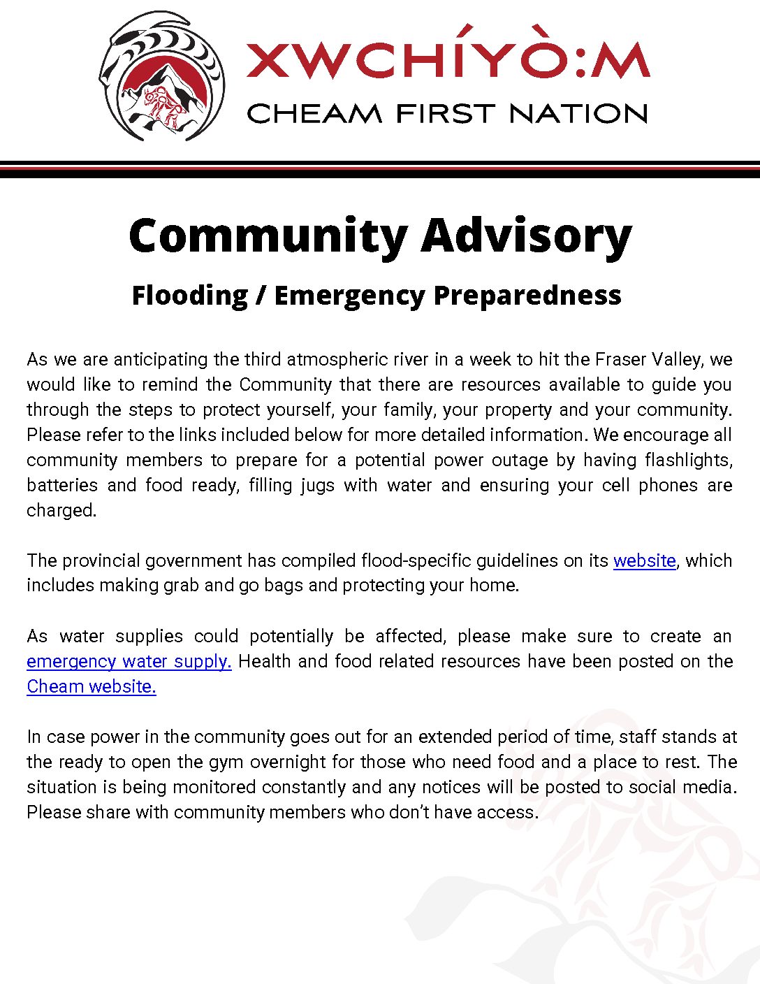 Community Notice – Ongoing Flooding Concerns / Emergency Preparedness Resources