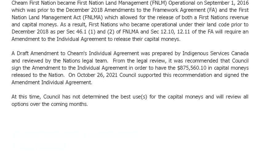 Notice – ISC – Cheam First Nation’s Individual Agreement